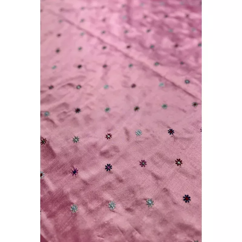 Rosebloom/Multicolor Embroidered Dupioni Silk