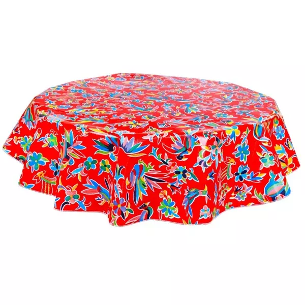 Round Animal Wonderland Red Oilcloth Tablecloths