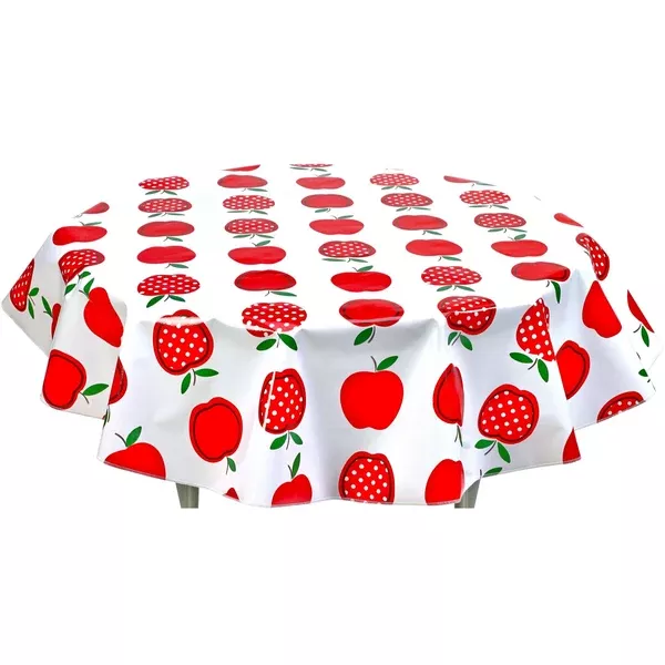 Round Apples and Dots Red Oilcloth Tablecloths