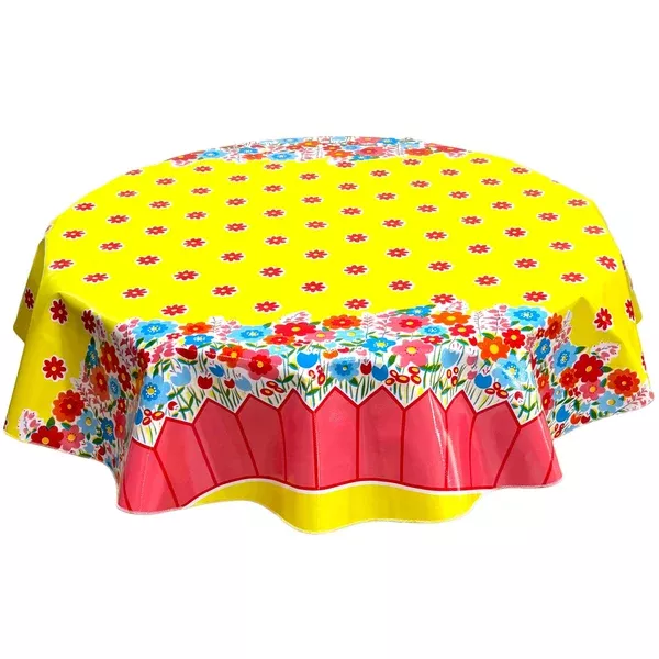 Round Backyard Yellow Oilcloth Tablecloths