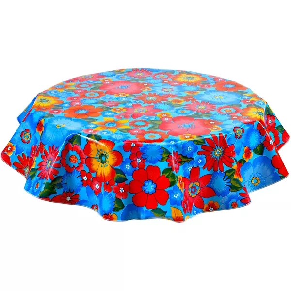 Round Betty's Bunch Light Blue Oilcloth Tablecloths