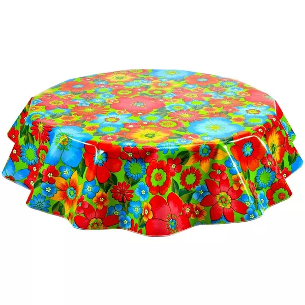 Round Betty's Bunch Lime Green Oilcloth Tablecloths