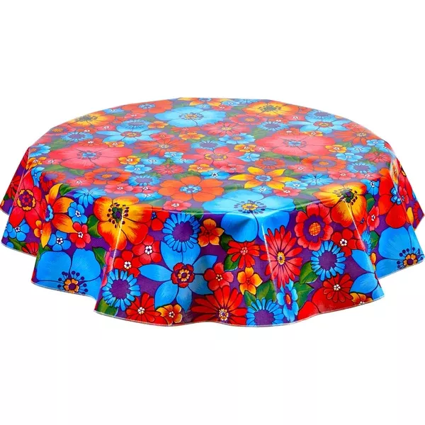Round Betty's Bunch Purple Oilcloth Tablecloths