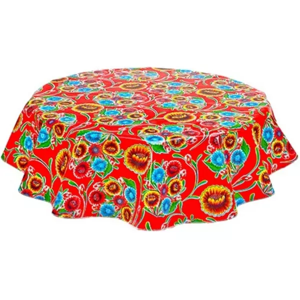 Round Bloom Red Oilcloth Tablecloths