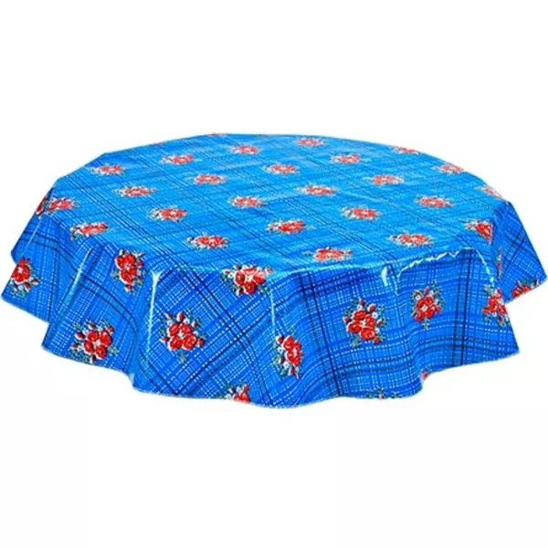 Round Bouquet Blue Oilcloth Tablecloths