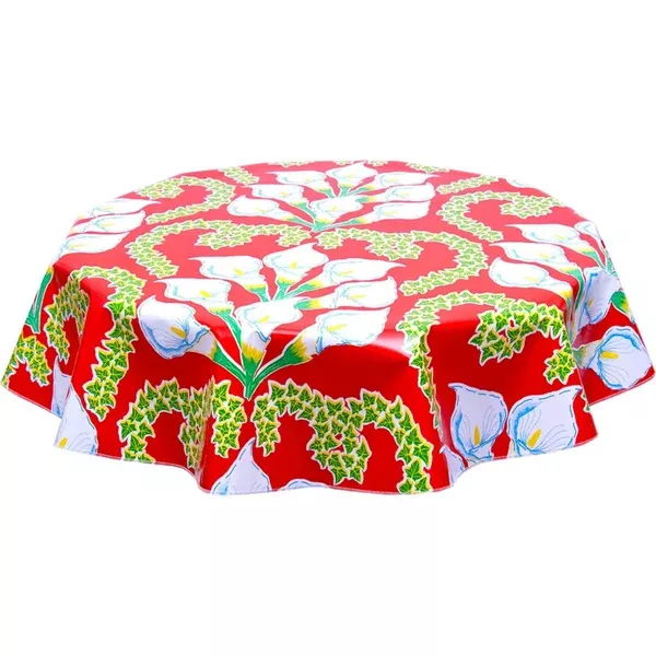 Round Calla Lily Red Oilcloth Tablecloths