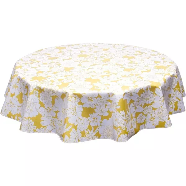 Round Chelsea Flowers on Gold Oilcloth Tablecloths
