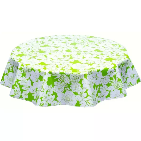Round Chelsea Flowers on Lime Green Oilcloth Tablecloths