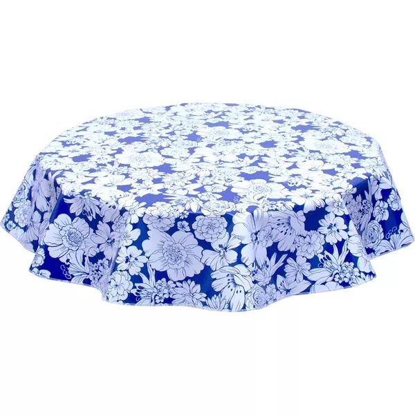 Round Chelsea Flowers on Navy Blue Oilcloth Tablecloths