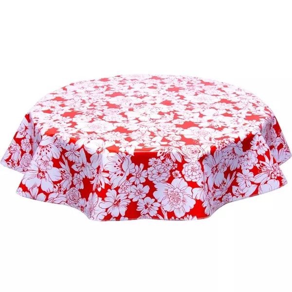 Round Chelsea Flowers on Red Oilcloth Tablecloths
