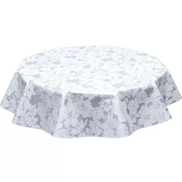 Round Chelsea Flowers on Silver Oilcloth Tablecloths