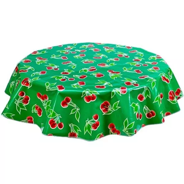 Round Cherry Green Oilcloth Tablecloths