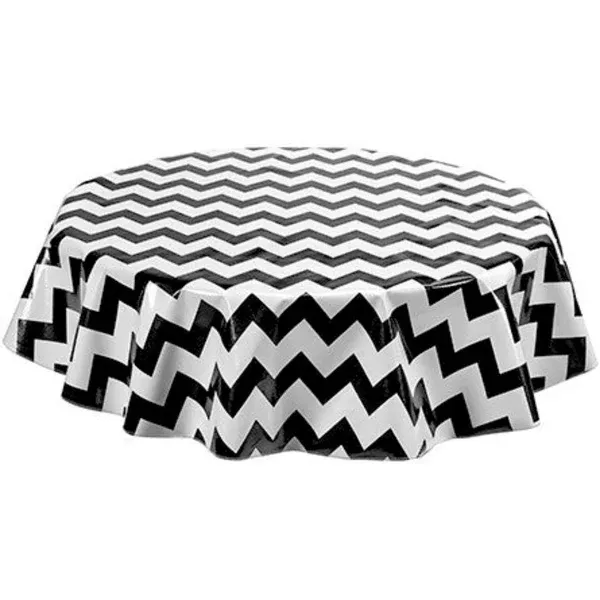 Round Chevron Black Oilcloth Tablecloths