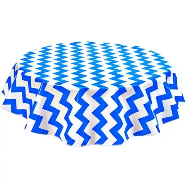 Round Chevron Blue Oilcloth Tablecloths