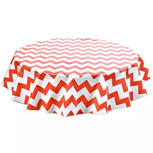 Round Chevron Coral Oilcloth Tablecloths