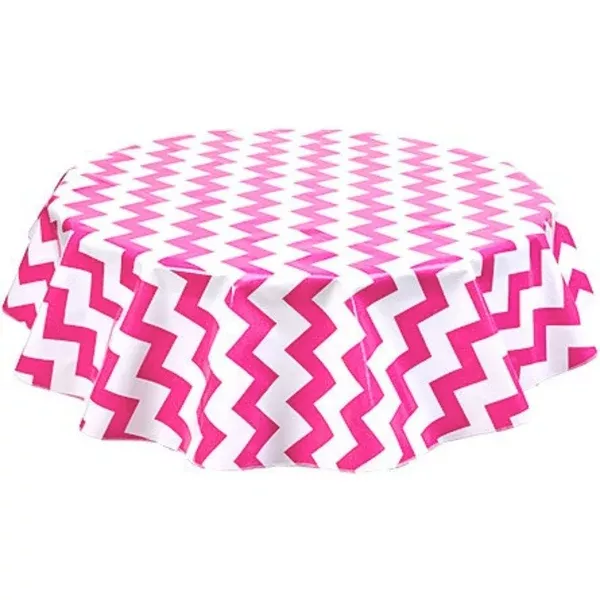 Round Chevron Pink Oilcloth Tablecloths