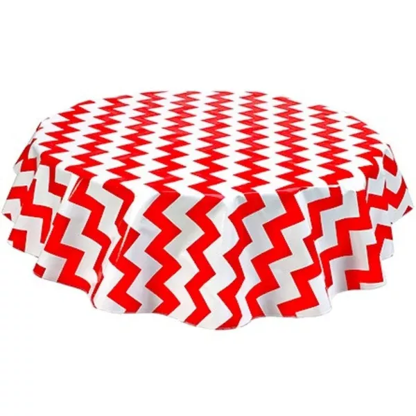 Round Chevron Red Oilcloth Tablecloths