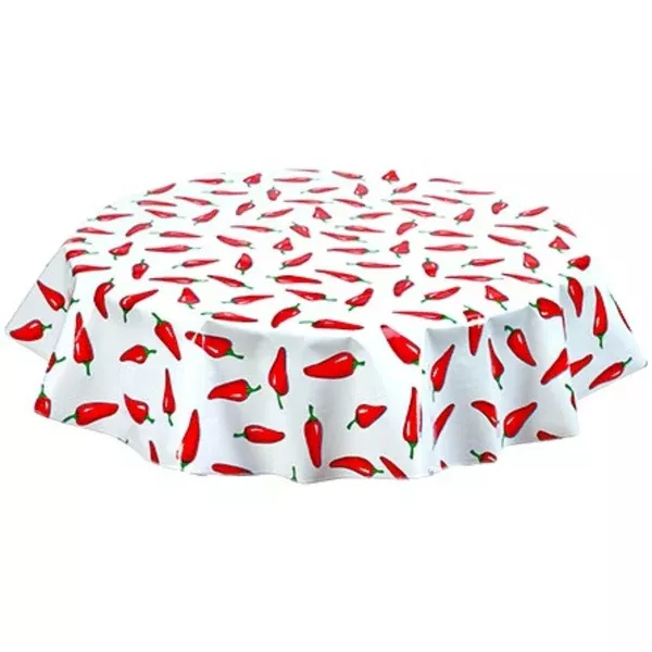 Round Chili Pepper on White Oilcloth Tablecloths