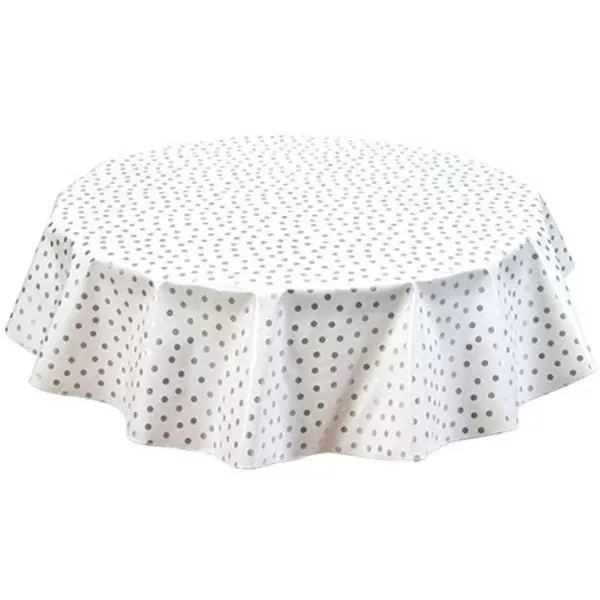 Round Dot Silver Oilcloth Tablecloths
