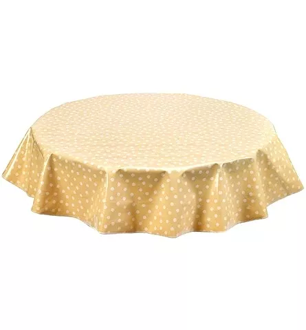 Round Dot White on Tan Oilcloth Tablecloths