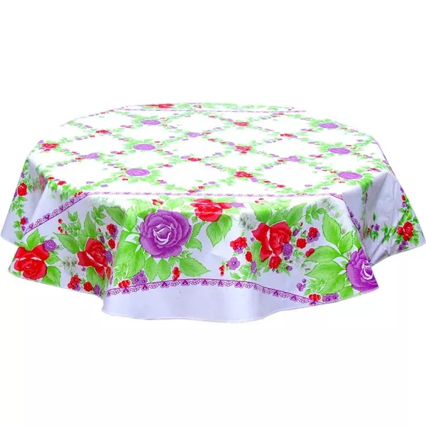 Round English Roses Purple Oilcloth Tablecloths