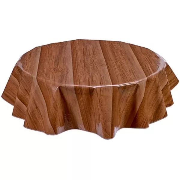 Round Faux Bois Plank Mahogany Oilcloth Tablecloths