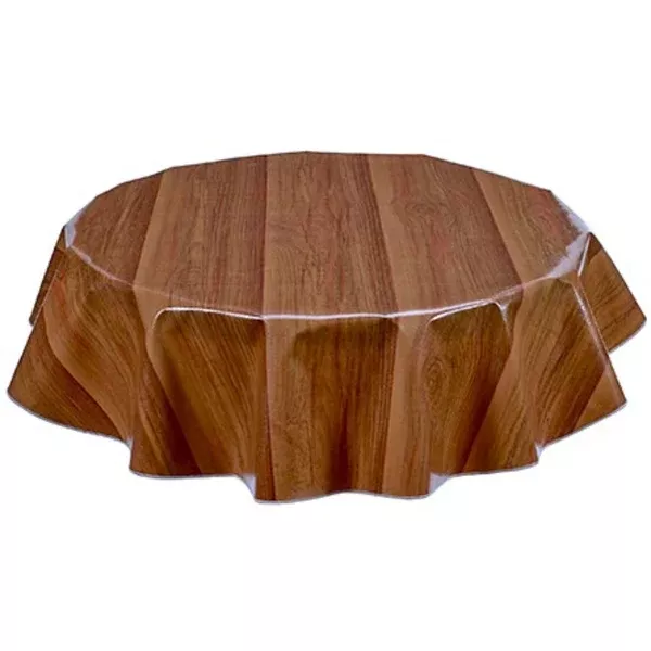 Round Faux Bois Plank Walnut Oilcloth Tablecloths
