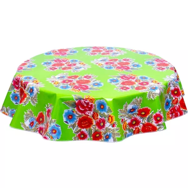 Round Flowers on Lime Green Oilcloth Tablecloths