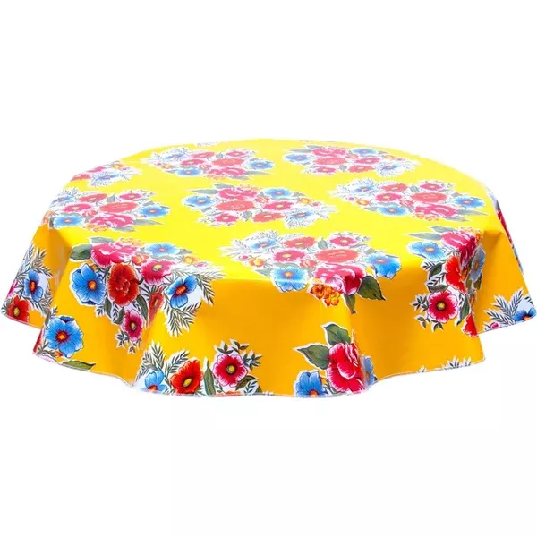 Round Flowers on Yellow Oilcloth Tablecloths
