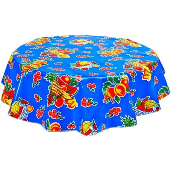 Round Fruit Basket Blue Oilcloth Tablecloths