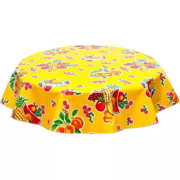 Round Fruit Basket Yellow Oilcloth Tablecloths