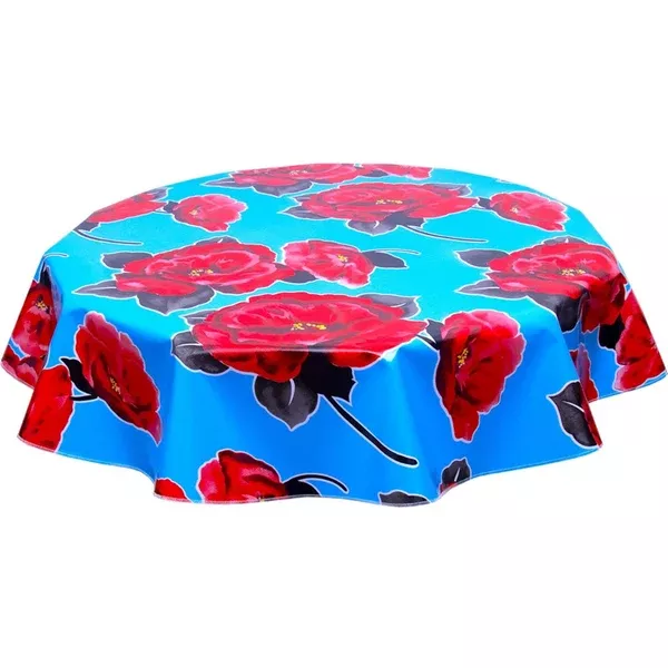 Round Gardenia Light Blue Oilcloth Tablecloths