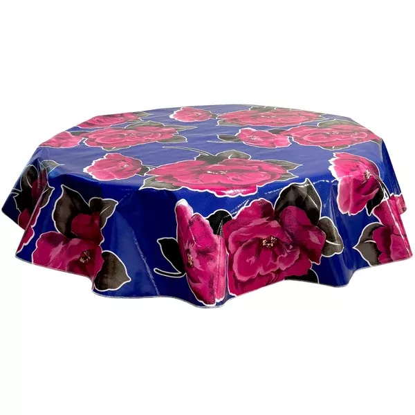 Round Gardenia Navy Blue Oilcloth Tablecloths