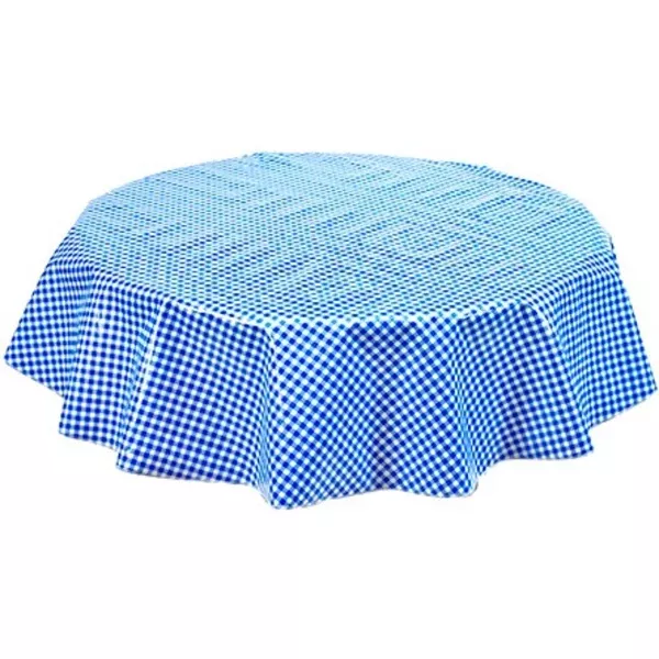 Round Gingham Blue Oilcloth Tablecloths