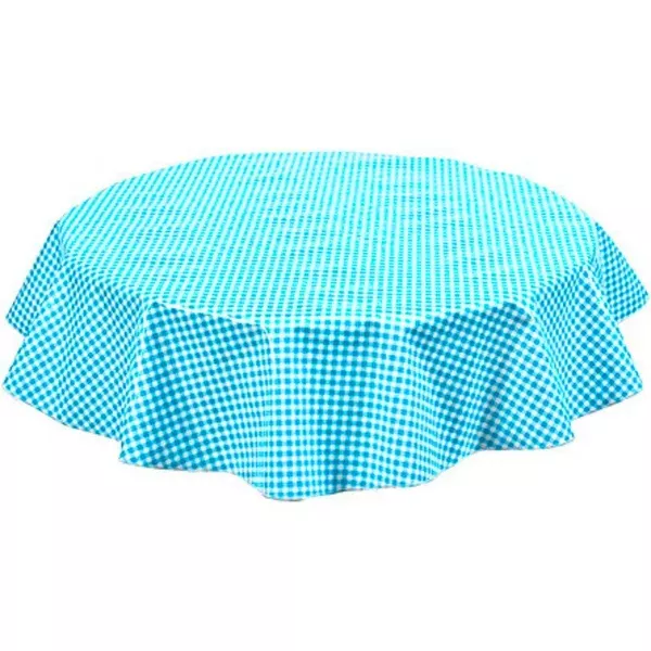 Round Gingham Light Blue Oilcloth Tablecloths