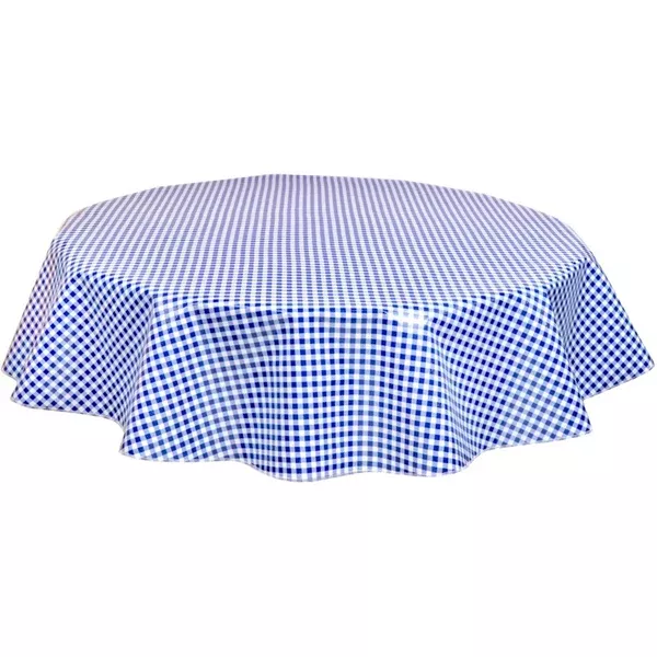 Round Gingham Navy Blue Oilcloth Tablecloths