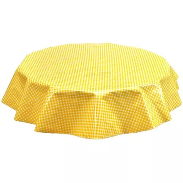 Round Gingham Yellow Oilcloth Tablecloths