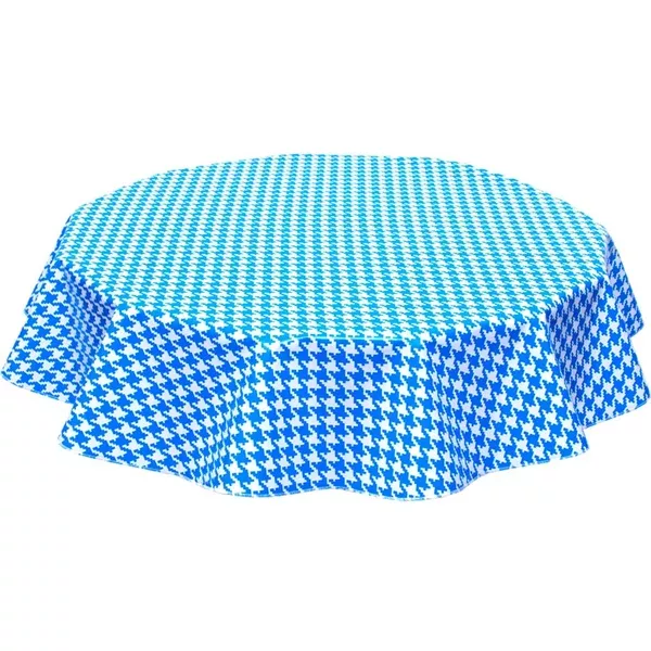 Round Houndstooth Blue Oilcloth Tablecloths