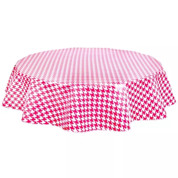 Round Houndstooth Pink Oilcloth Tablecloths