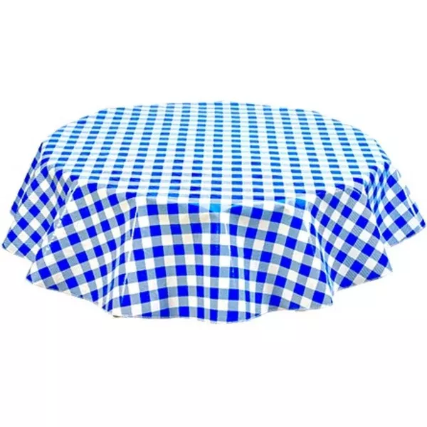 Round Large Gingham Blue Oilcloth Tablecloths