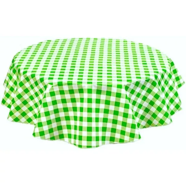 Round Large Gingham Lime Green Oilcloth Tablecloths