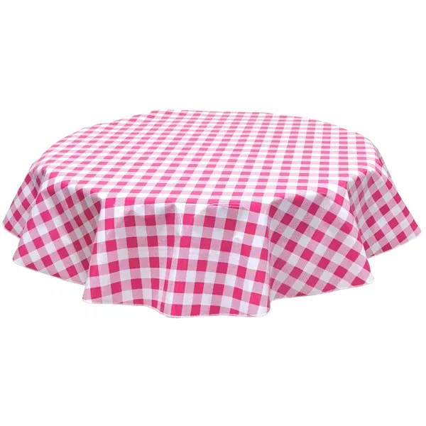 Round Large Gingham Pink Oilcloth Tablecloths