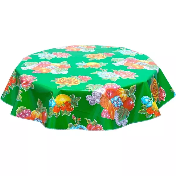 Round Lemons and Roses Green Oilcloth Tablecloths