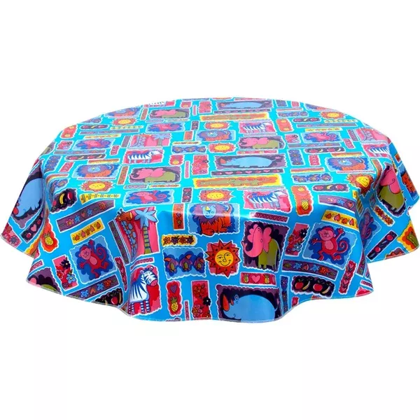 Round Menagerie Light Blue Oilcloth Tablecloths