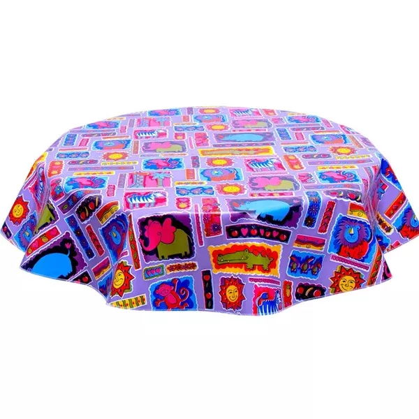 Round Menagerie Purple Oilcloth Tablecloths