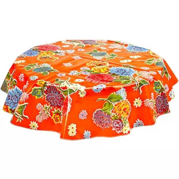 Round Mum Orange Oilcloth Tablecloths