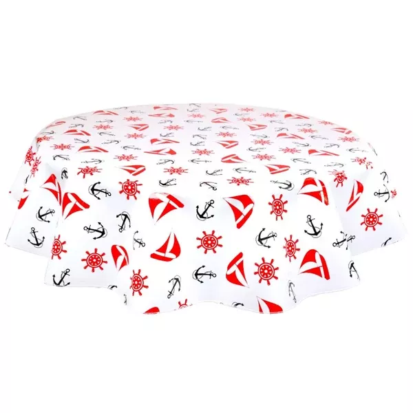 Round Nautical Red and Black Oilcloth Tablecloths