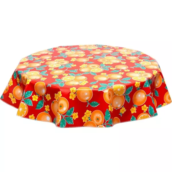 Round Oranges Red Oilcloth Tablecloths