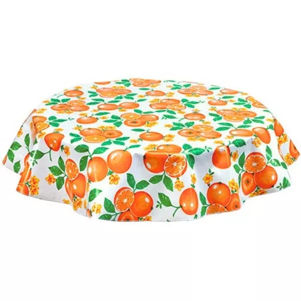 Round Oranges White Oilcloth Tablecloths