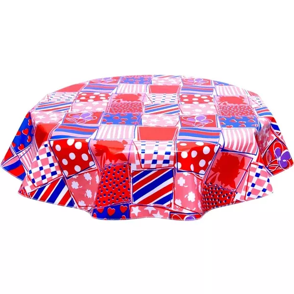 Round Patchwork Red Oilcloth Tablecloths